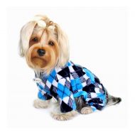 Klippo Pet KBD068LZ Blue & Black Argyle Fleece Turtleneck Pajamas - Large