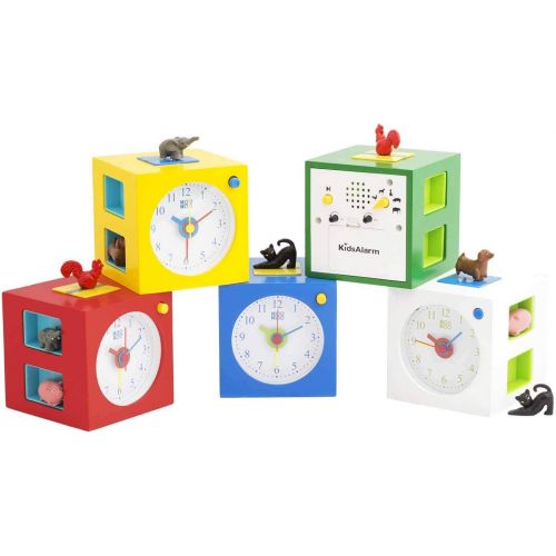  KOOKOO KidsAlarm White, Alarm Clock for Children Including 5 Farm Animals and Their Wake-up Calls, Natural Field Recordings, MDF Wood Cabinet;