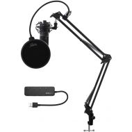 Audio-Technica AT2020USBPLUS USB Microphone Bundled with Knox Gear USB Hub, Boom Arm, Shock Mount and Pop Filter (5 Items)