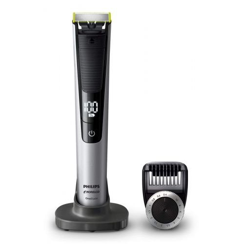  Philip Norelco OneBlade Pro Kit, Hybrid Electric Trimmer and Shaver with Charging Stand and Precision Comb, QP6520 + OneBlade Body Kit, 3 pieces, QP610, Black