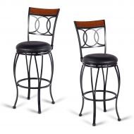 COSTWAY Vintage Bar Stools Swivel Comfortable Leather Padded Seat Bistro Dining Kitchen Pub Metal Seat Height Barstools Chairs (Set of 2 with 1 Set of Feet Caps)