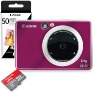 Canon Ivy CLIQ+ Instant Camera Printer (Ruby Red) + 60 Sheets Photo Paper + 32GB SD Card (USA Warranty)