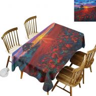 Kangkaishi kangkaishi Easy to Care for Leakproof and Durable Long tablecloths Outdoor Picnic Scenery of Poppy Flower Garden on Valley with Horizon and Fairy Clouds at Sunset Paint W52 x L70 I