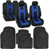 BDK EasyWrap Pro Seat Covers & Motor Trend FlexTough Rubber Floor Mats - Black/Blue w/ Black Liners