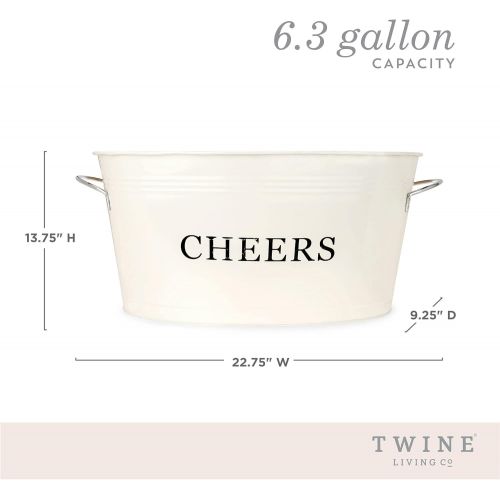  [아마존베스트]Twine Rustic Farmhouse Decor, Ice Bucket And Galvanized Cheers Tub, 6.3 gallons, cream