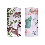 Qav Juh Muslin Swaddle Toddler Blanket - 2 Pack 47x47 Green Bear & Sika Deer Blankets for Boys & Girls -...