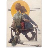 Aesthetic Posters for Bedroom Norman Rockwell Painting Boy Hugging Girl Watching Sunset Wall Picture Canvas Wall Art Prints for Wall Decor Room Decor Bedroom Decor Gifts Posters 16x20inch(40x51cm) U