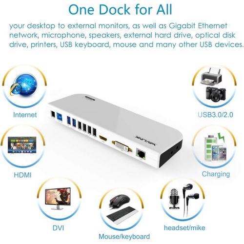  WAVLINK Wavlink USB 3.0 Universal Docking Station, Dual Video Monitor Display HDMI & DVIVGA with Gigabit Ethernet, Audio, 6 USB Ports for Laptop, Ultrabook and PCs