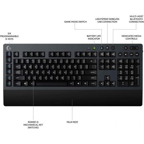  Amazon Renewed Logitech G613 LIGHTSPEED Wireless Mechanical Gaming Keyboard, Multihost 2.4 GHz + Bluetooth Connectivity (Renewed)