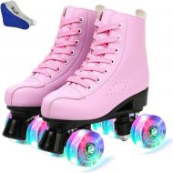 Comeon Women Roller Skates PU Leather High-top Roller Skates Four-Wheel Roller Skates Double Row Shiny Roller Skating for Indoor Outdoor