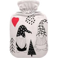 hot Water Bag with Velvet Cover 2 L fashy ice Water Bottle for Hot and Cold Compress, Hand Feet Cute Happy Valentine's Day Good Luck Gnome and Red Hearts