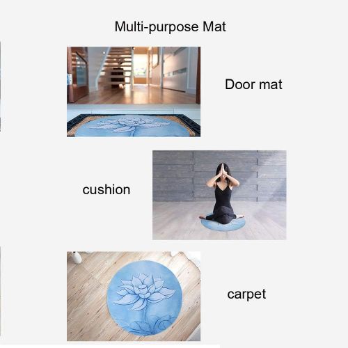  DZX Round Meditation Mat, Yoga Mat, Portable Non-Slip Natural Rubber Mat, Suitable for Men and Women, Diameter 60cm,Blue