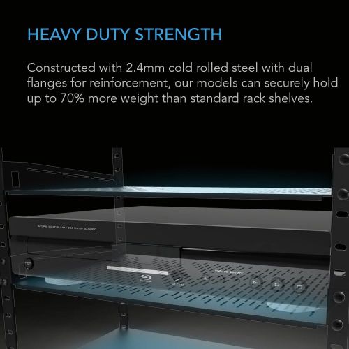 AC Infinity Vented Cantilever 1U Universal Rack Shelf, 8 Deep, for 19 equipment racks. Heavy-Duty 2.4mm Cold Rolled Steel, 50lbs Capacity.