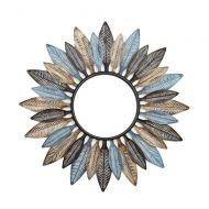 FENFOUBA Decorative Leaf Metal Wall Mirror,Modern Iron Starburst Wall Pendant,Perfect for Housewarming Gift (Size : 60x60cm)