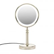 Conair Reflections Double-Sided Fluorescent Lighted Vanity Makeup Mirror, 1x/10x magnification, Satin Nickel