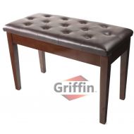 Griffin Double Brown Leather Piano Bench  Vintage Design, Heavy-Duty & Ergonomic Keyboard Stool, Comfortable Double Duet Seat & Convenient Hidden Storage Space, Perfect For Home &