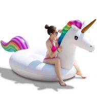 Jasonwell Giant Inflatable Unicorn Pool Float Floatie Ride On with Rapid Valves Large Rideable Blow Up Summer Beach Swimming Pool Party Lounge Raft Decorations Toys Kids Adults