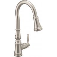 Moen Weymouth Spot Resist Stainless Shepherd's Hook Pulldown Kitchen Faucet Featuring Metal Wand with Power Boost, S73004SRS