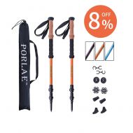 PORLAE Trekking Poles Adjustable Ultralight Hiking Walking Sticks Carbon Fiber Pole Quick Flip Lock EVA Grip Padded Strap with Carry Bag