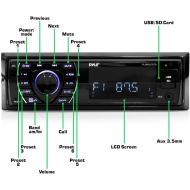 [아마존베스트]Pyle Bluetooth Marine Receiver Stereo - 12v Single DIN Style Boat In dash Radio Receiver System with Digital LCD, RCA, MP3, USB, SD, AM FM Radio - Remote Control, Wiring Harness -