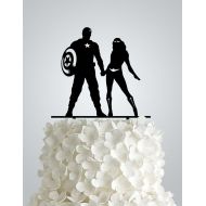 Frog Studio Home Acrylic Wedding cake Topper inspired by Captain America and Wonder woman