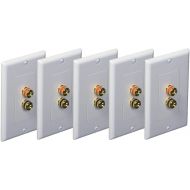 iMBAPrice (5 Pack) Premium 2 Connector Banana Wall Plate - Banana Plug Binding Post Wall Plate for Speakers white
