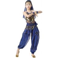 Magogo Girls Belly Dance Costume 6pcs Kit, Kids Arabian Princess Chiffon Clothes Indian Dance Performance Outfit