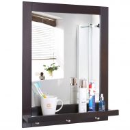 Homfa Bathroom Wall Mirror Vanity Mirror Makeup Mirror Framed Mirror with Shelf and 3 Hanging Hooks Multipurpose for Home, Dark Brown …