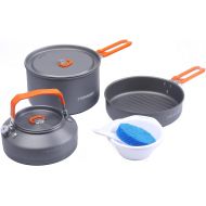 Fire-Maple Feast 2 Camping Cookware Set Outdoor Cooking Set with Pot, Kettle, Pan, Bowls and Spatula Premium Construction Ideal Mess Kit for Backpacking, Hiking, Car Camping and Em