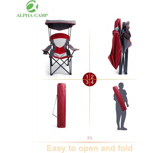  ALPHA CAMP Camp Chair with Shade Canopy Folding Camping Chair with Cup Holder and Carry Bag for Outdoor Camping Hiking Beach, Heavy Duty 300 LBS