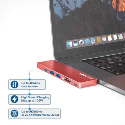  WAVLINK USB C Hub Adapter for MacBook Pro 20162017,Wavlink Pass-Through Charging PD Hub Adapter,Dual Type C Port Aluminum Hub for Mac with 4K HDMI, SDMicro SD Card Reader,USB3.0 Dual (Si