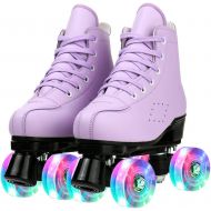 Comeon Women Roller Skates PU Leather High-top Roller Skates Four-Wheel Roller Skates Double Row Shiny Roller Skating for Indoor Outdoor