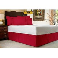 COTTONWALAS Presents Hotel Luxury Pleated Bed-Skirt 600-TC 100% Egyptian Cotton Bed Skirt 18 Tailored Drop, (Queen Size) Red, Stripe Pattern (Satisfaction Guarantee)