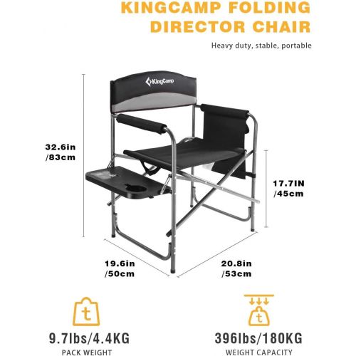  [아마존베스트]KingCamp Heavy Duty Camping Folding Director Chair Oversize Padded Seat with Side Table and Side Pockets, Supports 396 lbs