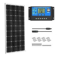 SUNGOLDPOWER 200 Watt 12V Monocrystalline Solar Panel Module：2pcs 100W Monocrystalline Solar Panel Solar Cell Grade A +20A LCD PWM Charge Controller Solar+MC4 Extension Cables+2 Se