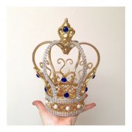AnnaKJewels Gold or Silver Color Metal Crown for Flower Centerpieces or Cake topper (Decorated)