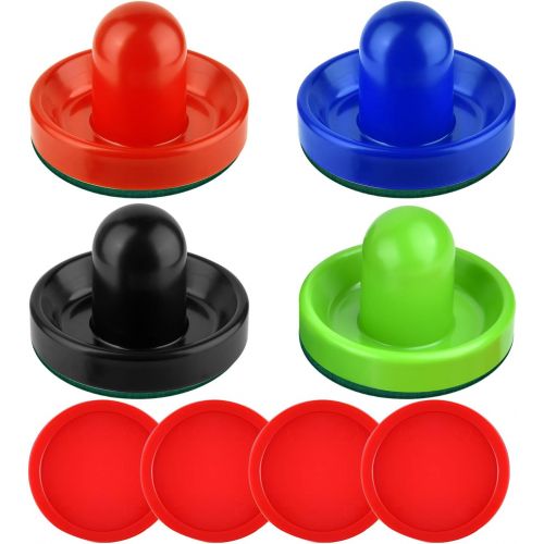  Coopay Air Hockey Pushers and Thicker Air Hockey Pucks, Goal Handles Paddles Replacement Accessories for Game Tables (4 Striker, 4 Puck Pack)