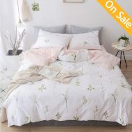 AMZTOP 【Latest Arrival】 Duvet Cover Cotton Queen Leaves Duvet Cover for Girls Kids Modern Duvet Cover Bedding Set Hotel Collection Soft Chic 3 Pieces Comforter Cover with Ties, NO