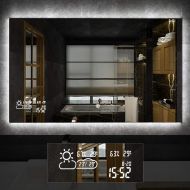 Byecold Vanity Bathroom Mirror with LED Light Touch Screen Demister Weather Forecast Lighted Makeup Mirror Wall Mirror- 39.4x 23.6