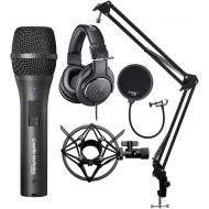 Audio-Technica AT2005 USB Cardioid Dynamic Microphone with Audio Technica ATH-M20X Headphones, Knox Gear Studio Stand Shock Mount and Pop Filter Bundle (4 Items)