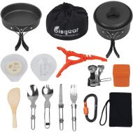 Bisgear 17Pcs Camping Cookware Stove Carabiner Canister Stand Tripod Folding Spork Set Outdoor Camping Hiking Backpacking Non-Stick Cooking Picnic Knife Spoon
