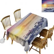 Kangkaishi kangkaishi Easy to Care for Leakproof and Durable Long tablecloths Outdoor Picnic Magic Summer Sunset in The River with Aurora Borealis in The Sky Rocks Universe W14 x L108 Inch Mu