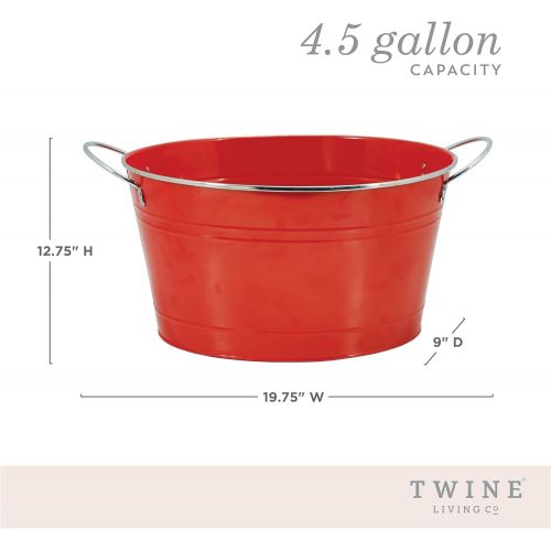  [아마존베스트]Twine Big Red Galvanized metal tub drink bucket, country home patio party decor and supplies, beverage holder, 4.5 gallon