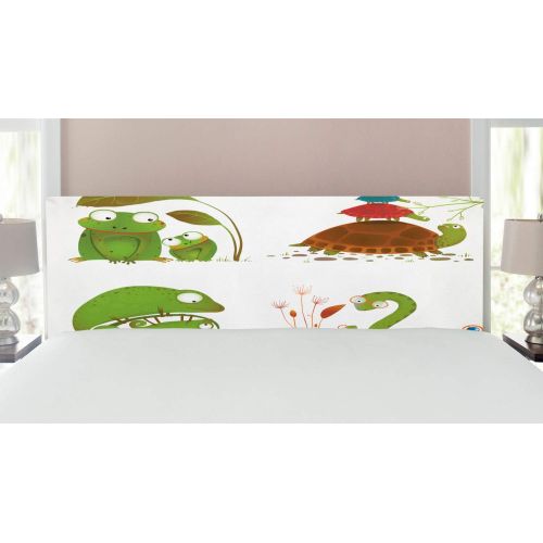  Ambesonne Reptile Headboard, Reptile Family Colorful Baby Snake Frog Ninja Turtles Love Mother Family Theme, Upholstered Decorative Metal Bed Headboard with Memory Foam, King Size,