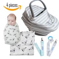 The Mommy Wrap Baby Shower Gift: Carseat Cover, Newborn Muslin Swaddle Blanket, Pacifier Clip, Nursing Cover 7-in-1 Nursing Cover, Grey Stripe by The MommyWrap