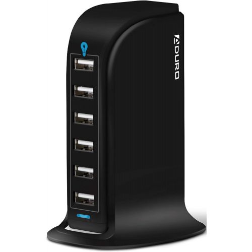  [아마존베스트]Aduro 40W 6-Port USB Desktop Charging Station Hub Wall Charger for iPhone iPad Tablets Smartphones with Smart Flow (Black)