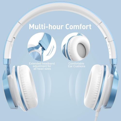  [아마존베스트]AILIHEN MS300 Headphones with Cable Foldable Stereo On Ear Wired Headset 3.5 mm for Android Smartphone Laptop Tablet PC Computer (Blue)