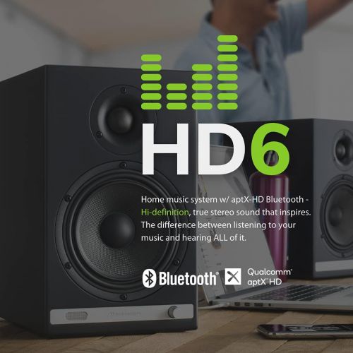  Audioengine HD6 150W Powered Bookshelf Stereo Speakers Home Music System w/aptX HD Bluetooth, AUX Audio, Optical, RCA, 24-bit DAC (Black)