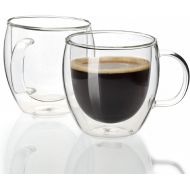 [아마존베스트]Sweese 412.101 Espresso Cups Shot Glass Coffee 5 oz Set of 2 - Double Wall Insulated Glass Mugs with Handle, Everyday Coffee Glasses Cups Perfect for Espresso Machine and Coffee Ma