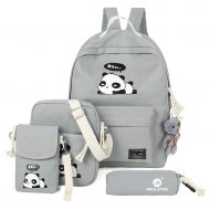 Bduco 4pcs Cute Panda Print Women Canvas Backpack Set Rucksack Travel School Bags Students Teens Girl Bookbag for Lunch Tote Bag and Pencil Box